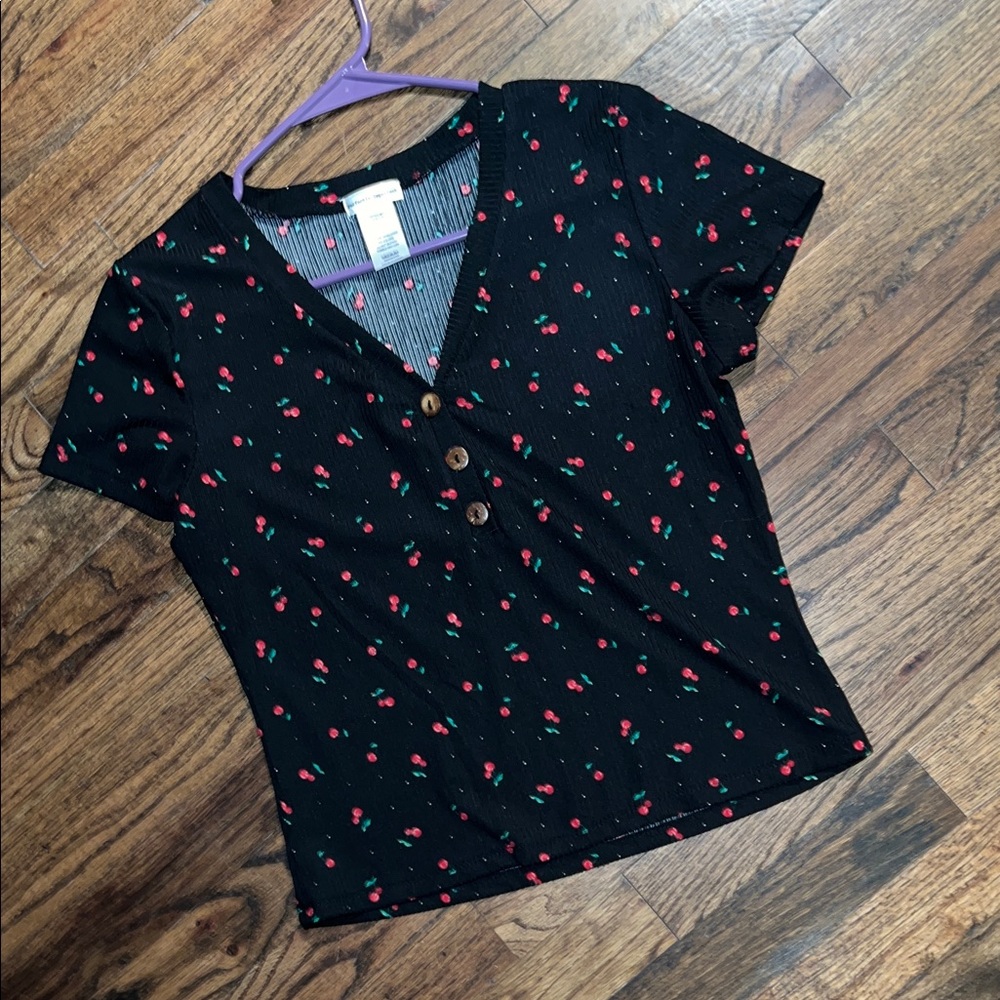 Nwot* Perfectly Imperfect Ribbed Cropped Top, Cherry Print